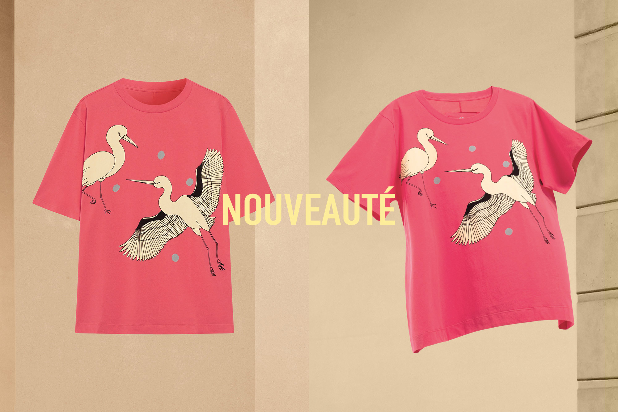 Flying Stork t-shirt cotton bio rose femme 