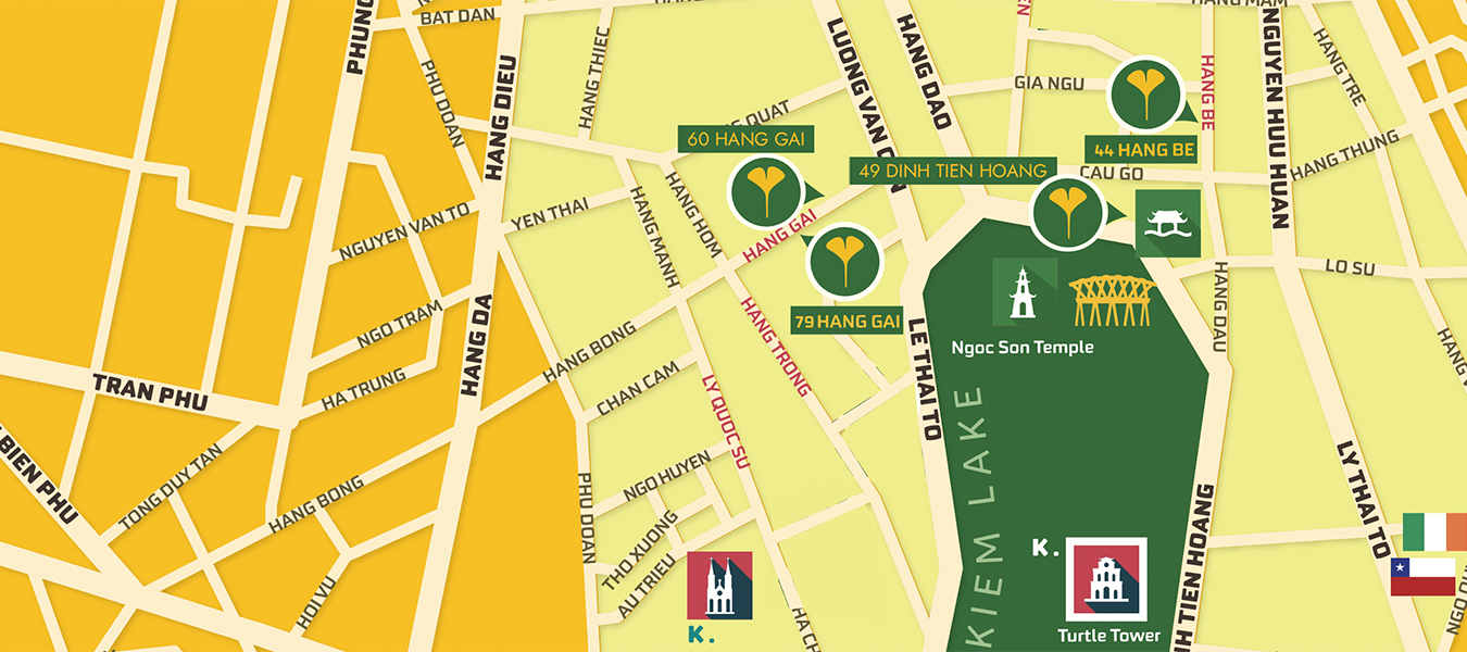 Carte des boutiques ginkgo à Hanoi